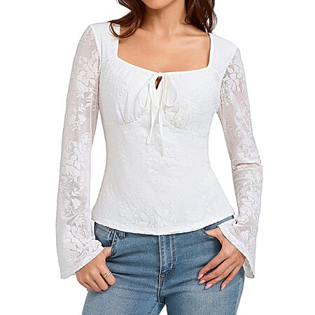 Belle Poque Mesh Long Sleeve Tops Lace Going Out top