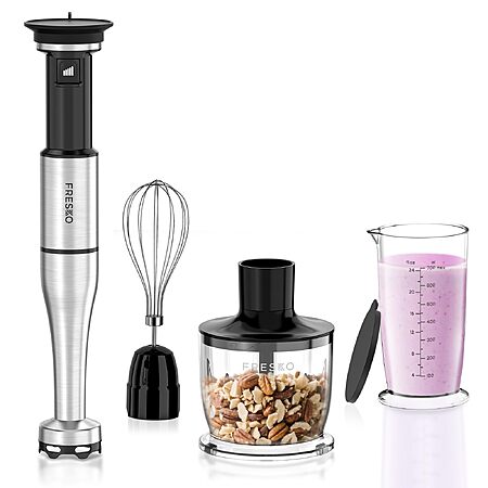 FRESKO Immersion Blenders Handheld, Variable Speed Trigger | 4-In-1 Stainless Steel Hand Blender with Food Chopper, Egg Whisk & 24 oz Beaker, Stick Mixers for Baby Food