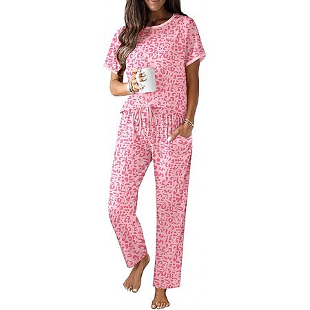 Ekouaer Cotton Pajamas for Women 2 Piece Short Sleeve Top with Long Pants