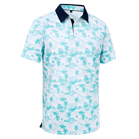 Mens Polo Shirts Stretch Dry Fit Printed Golf Shirt Summer Party Beach Tops