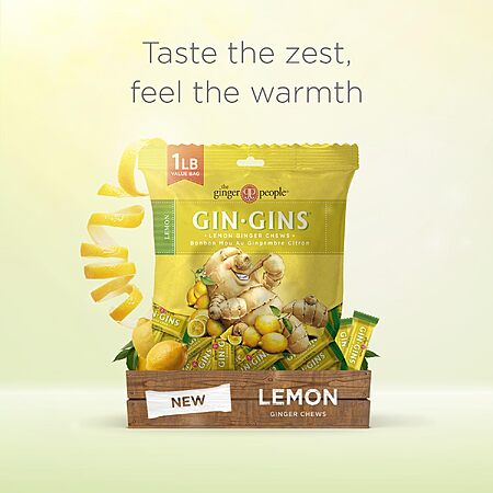 GIN GINS Lemon Ginger Chews Made w/Fresh Ginger 1lb 1Pk $10.7