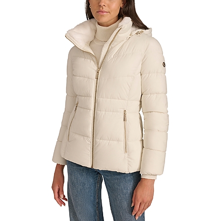 Calvin Klein Women's Faux-Fur-Lined Hooded Puffer Coat - Eggshell
