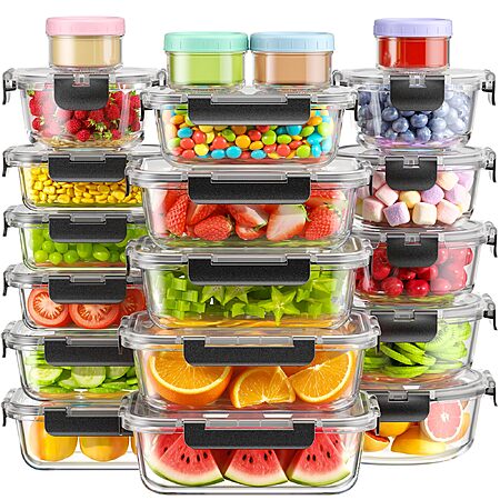 BiuLeon 40 PCS Glass Food Storage Containers with Lids, BPA-Free Includes 20 Containers & 20 Lids, Borosilicate Glass, Leak Proof, Stackable, Microwave/Dishwasher Safe