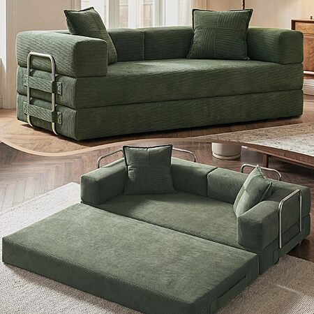 78" 5-in-1 Convertible Futon Sofa Bed, Boneless Corduroy, Green