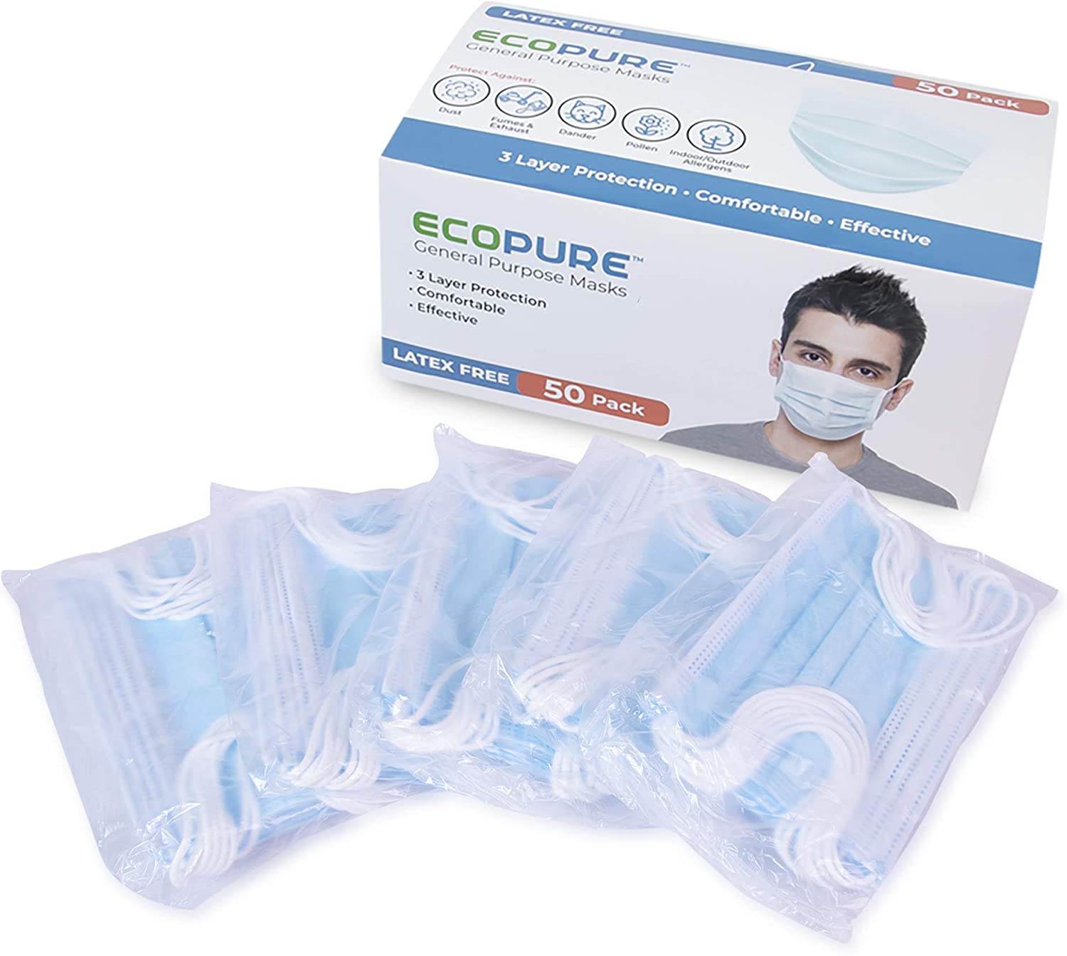 Prime Members: ECO Pure Single Use Disposable Face Masks, 50-Ct, BOGO - $11.99