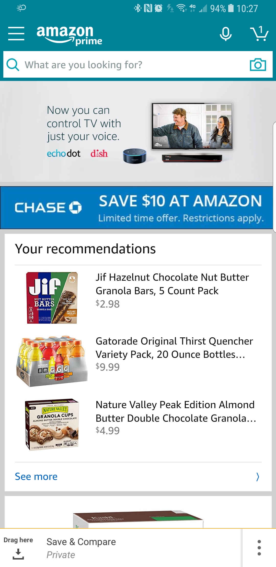 Free $10 at Amazon change 1-Click default payment method to an eligible Chase Card. Targeted in-app YMMV