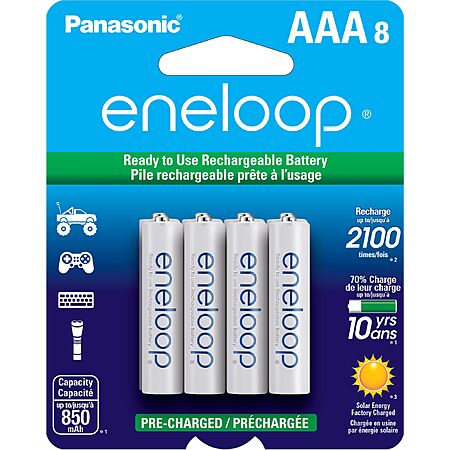 8-Pk Panasonic eneloop AAA Rechargeable 800mAh Ni-MH Batteries $16