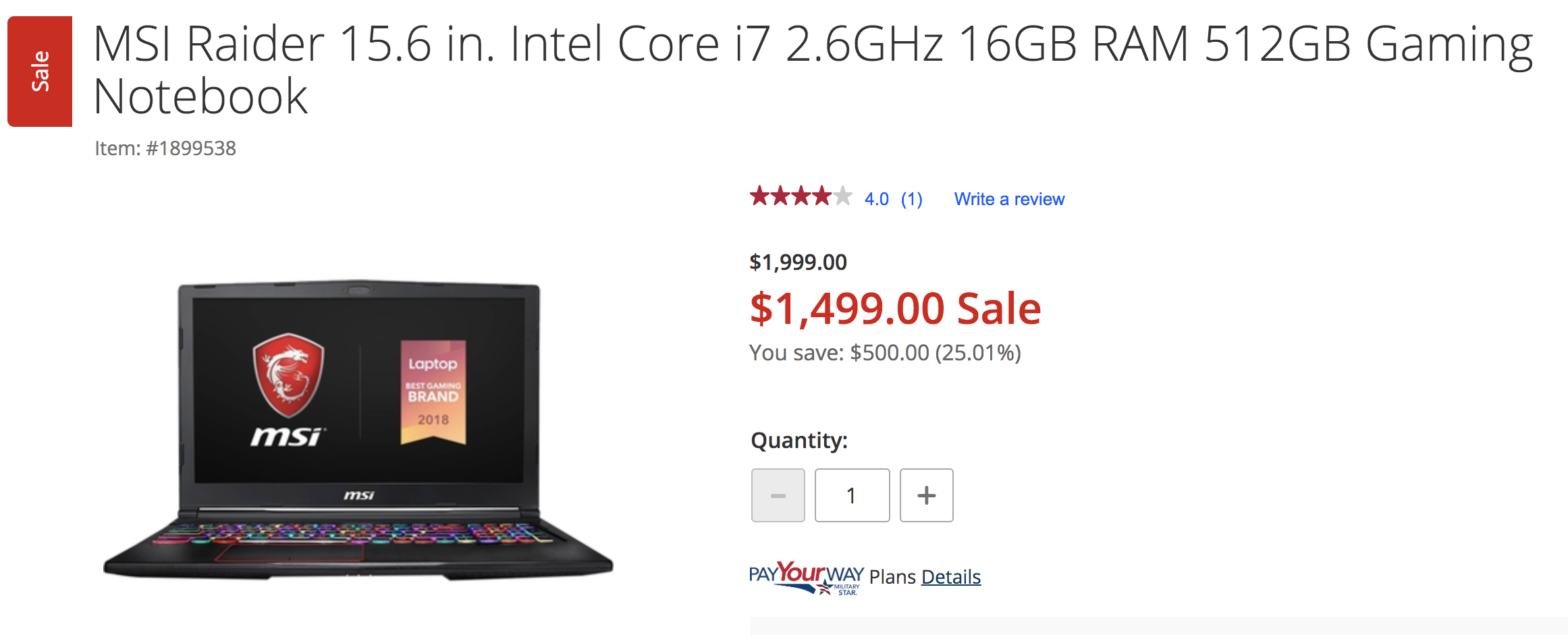 MSi Raider GE63 15.6in i7 16GB RAM 512GB RTX2070 8GB