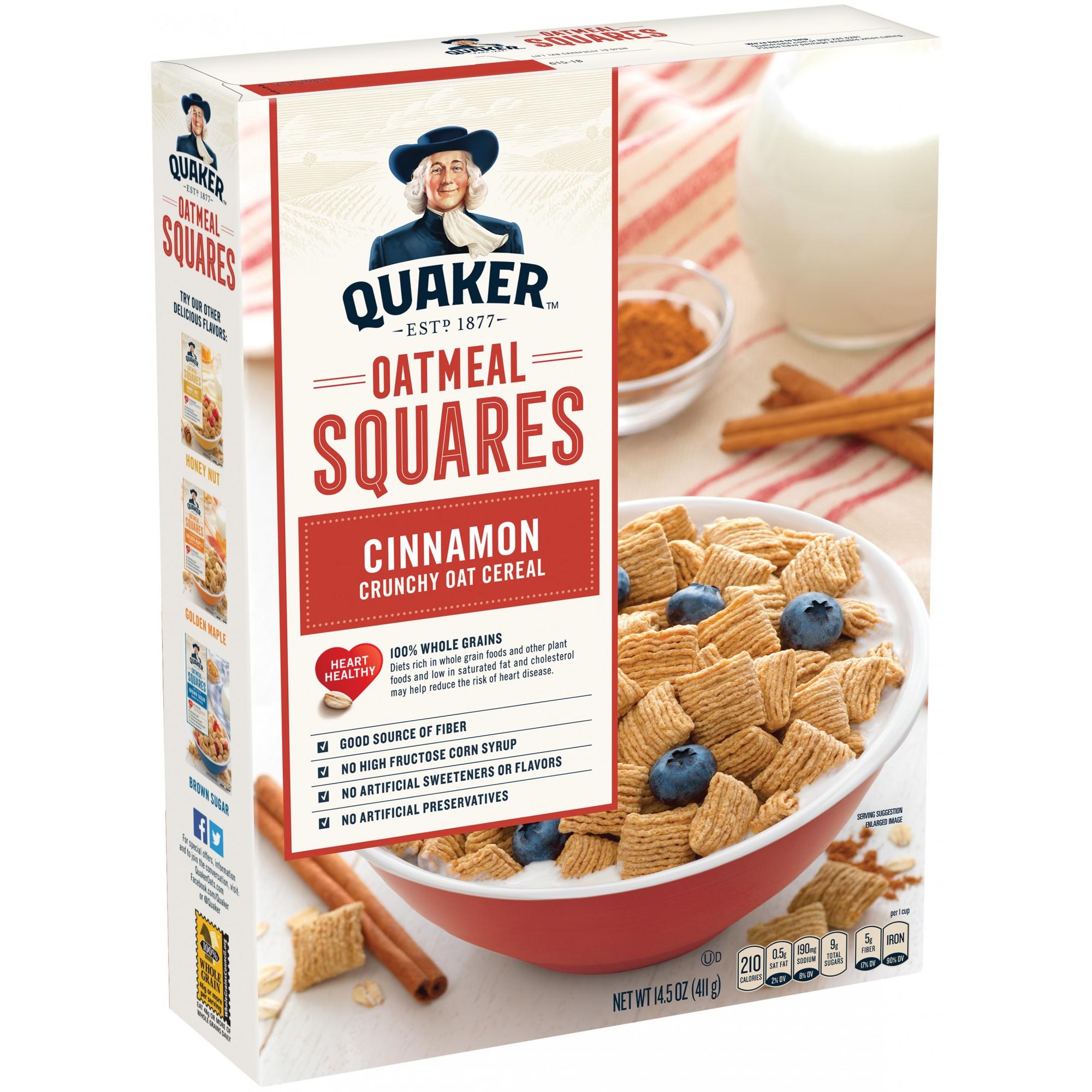 Quaker Oatmeal Squares Cereal, Cinnamon, 14.5-Ounce Boxes (Pack of 4 ...