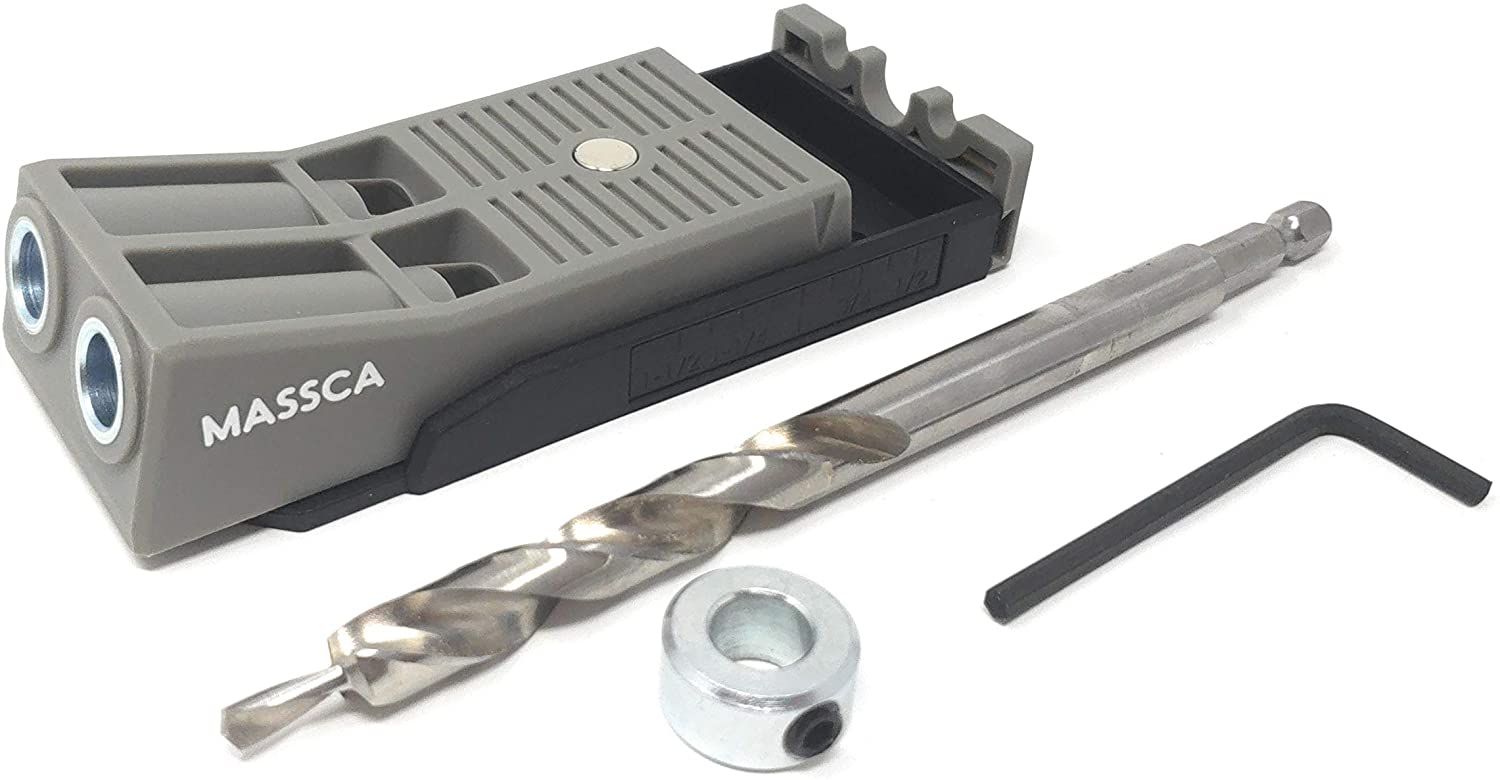 Massca Twin Pocket Hole Jig Set – Adjustable & Easy to Use Joinery Woodworking Tool w/Drill Bit, Hex Key & Stop Collar – For DIY Carpentry Projects $21.99