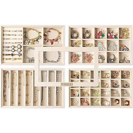 Prime: Frebeauty Stackable Jewelry Trays Set of 4 Organizer with Glass Lid $19.99 + Free Shipping
