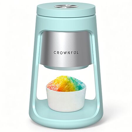 CROWNFUL Shaved Ice Machine, Blue 130W Electric Ice Shaver with 2 Ice Cups $25 + Free Shipping