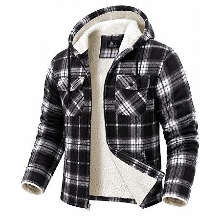 GEEK LIGHTING Men's Flannel Shirts Jacket Sherpa Lined Plaid Zipper Hoodie $20 AC + Free Shipping