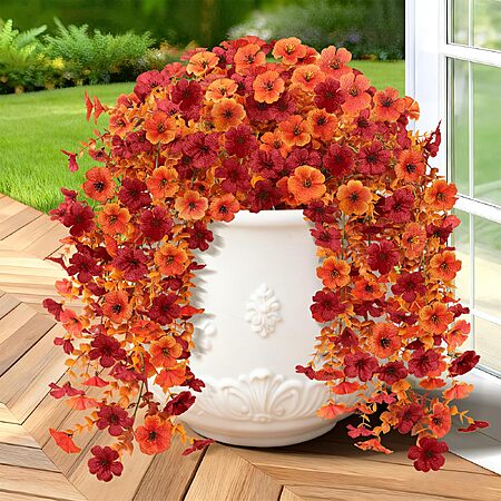 2 Pcs Artificial Hanging Fall Flowers, UV Resistant Fake Flowers, Orange Red $12.79 AC + Free Shipping