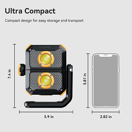 1500LM Magnetic LED Work Light, Rechargeable Foldable Mechanics Flashlight