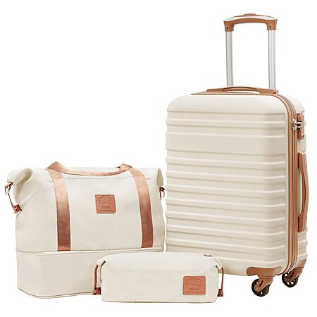 Coolife Luggage Set Hard Side Suitcase, 3 piece, White (DB/TB/20)
