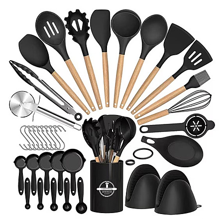 NULAS Kitchen Utensils Set, 37 pcs Non-Stick Silicone Cooking Kitchen Utensils