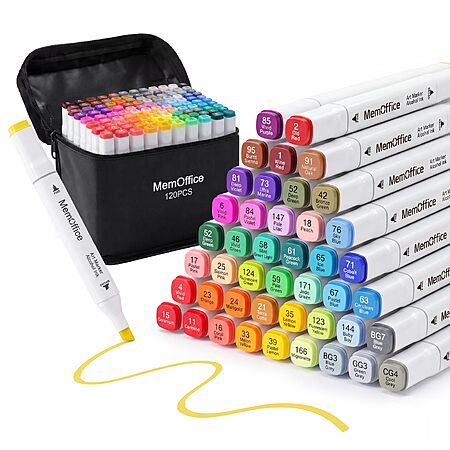 MemOffice Alcohol Markers, 120 Vibrant Colors, Dual Tip Art Markers Set STARTS at