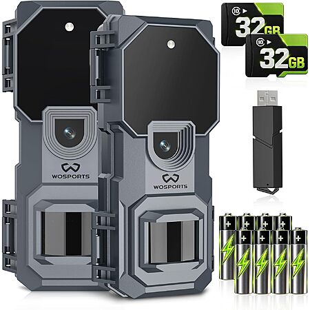 WOSPORTS 2 Pack Mini Trail Camera 1080P 32MP HD Game Camera with 32GB SD Card $49.99 at Checkout