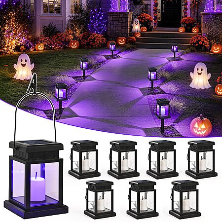 GIGALUMI 8 Pack Solar Halloween Lanterns Outdoor, Candle Lights with Stakes $22.79 AC