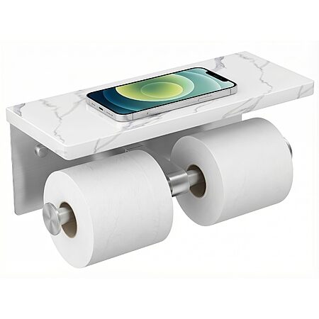 FORIOUS Double Marble Toilet Paper Holder with Phone Shelf $17.99 AC