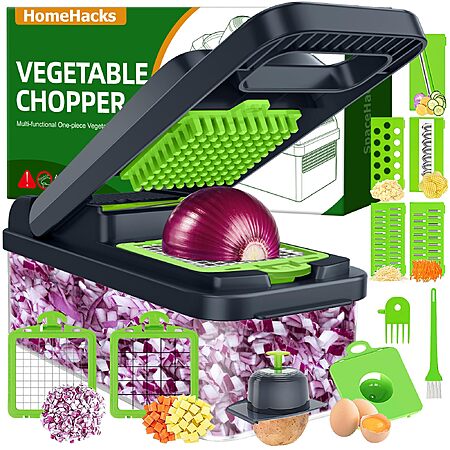 HomeHacks Multi-Functional Veggie Chopper Vegetable Cutter, 12 in 1 Kitchen Gadget, Green
