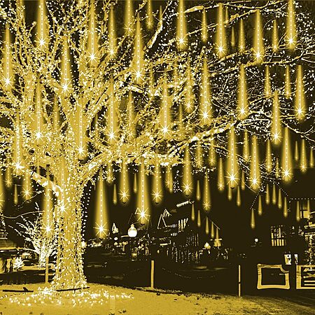 Weepong Christmas Lights Outdoor Falling Rain Meteor Shower Lights 12-inch 8 Tube 192 LED $6.49 AC