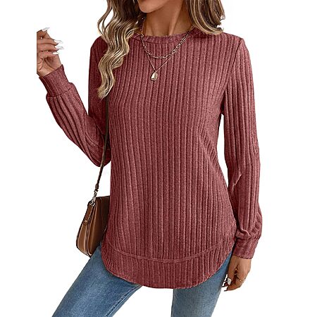 JUSTFASHIONNOW Womens Long Sleeve Tunic Tops Crew Neck Lightweight Sweaters $4.79 AC