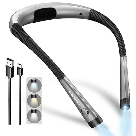 Glocusent Reading Light, Bendable 3-Color Neck Light, 80-hr Rechargeable Book Light $13.99 AC