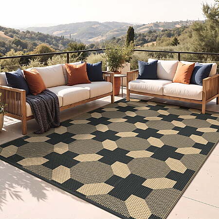 KUETH 6'x 9'Outdoor Plastic Rug Foldable Waterproof UV Resistant Outdoor Patio Geometric RV Deck Rug