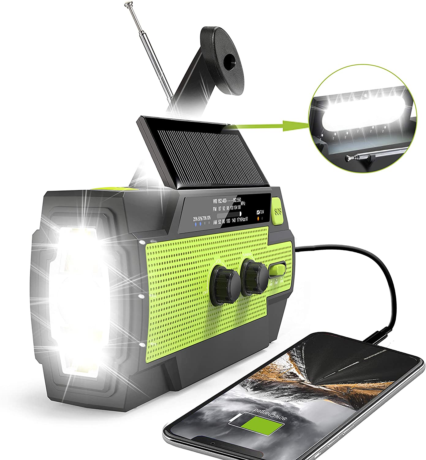 4000mAh Solar Hand Crank Weather Radio with Flashlight & Cell Phone Charger $18.95 + Free Shipping