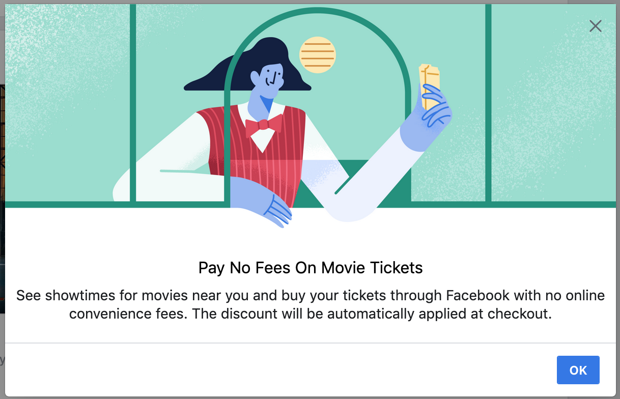 Facebook: Movie Tickets without Fees (Limited Time)