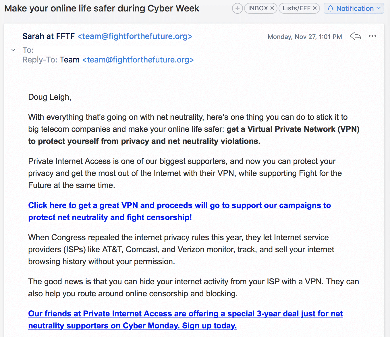 3 Years Of Private Internet Access VPN for $89.95