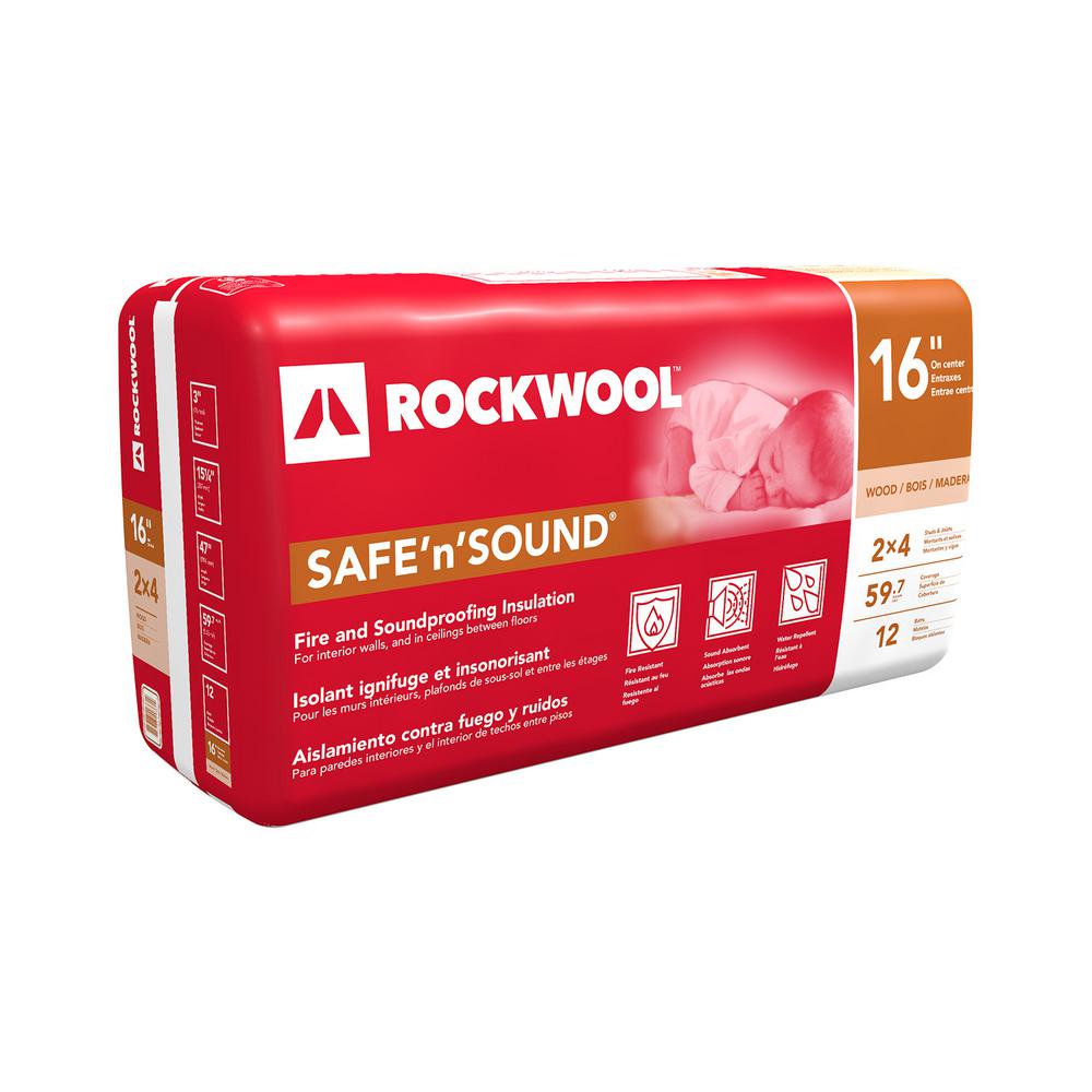Rockwool Safe 'n' Sound 3 in. x 15-1/4 in. x 47 in. Soundproofing Stone Wool Insulation (1-Bag) $23.85