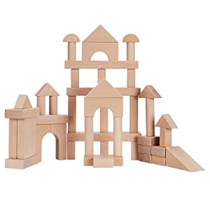 70-Piece Amazon Basics Solid Wood Building Blocks with Carry Bag $23.99 ...