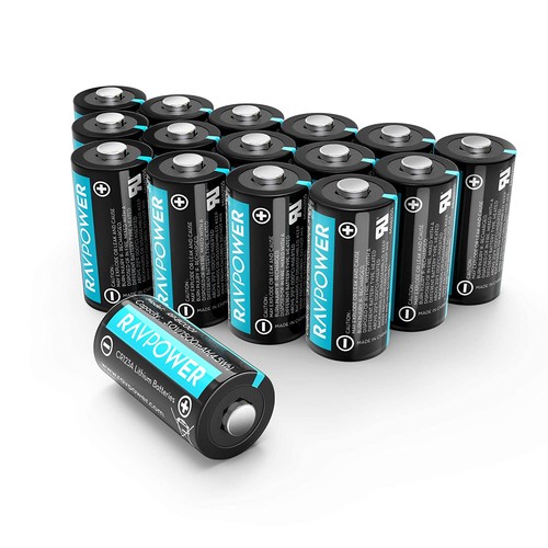 CR123A 3V Lithium Battery RAVPower Non-Rechargeable Lithium Batteries [16 Pack 1500mAh Each] 10 Years of Shelf Life for Arlo Cameras Polaroid Flashlight Microphones $19.99