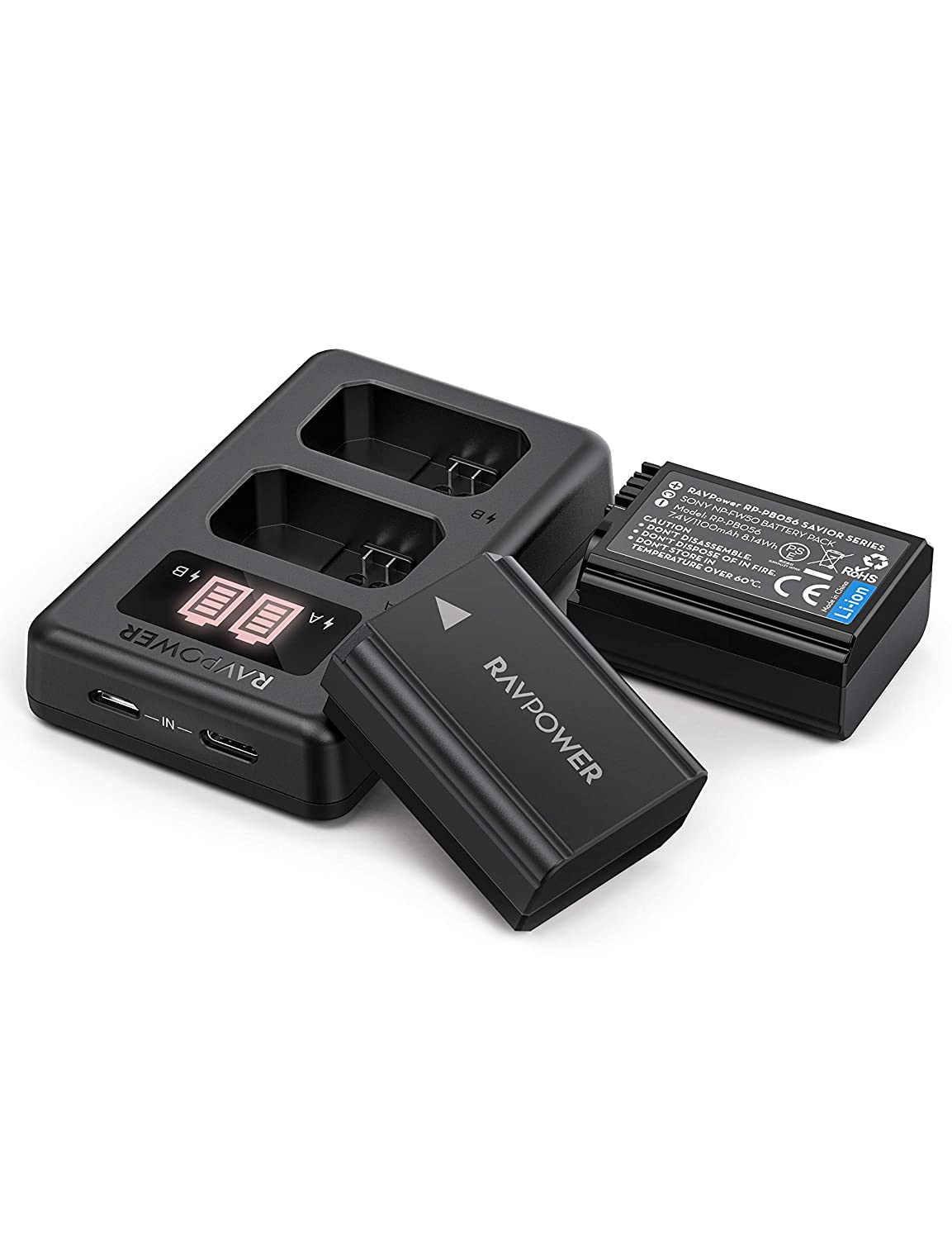 RAVPower NP-FW50 Camera Battery Charger Set for Sony A6000 A6500 A6400 A6300 A7 A7II A7SII A7S A7S2 A7R A7R2 A7RII A55 A510 RX10 RX10II $15.69
