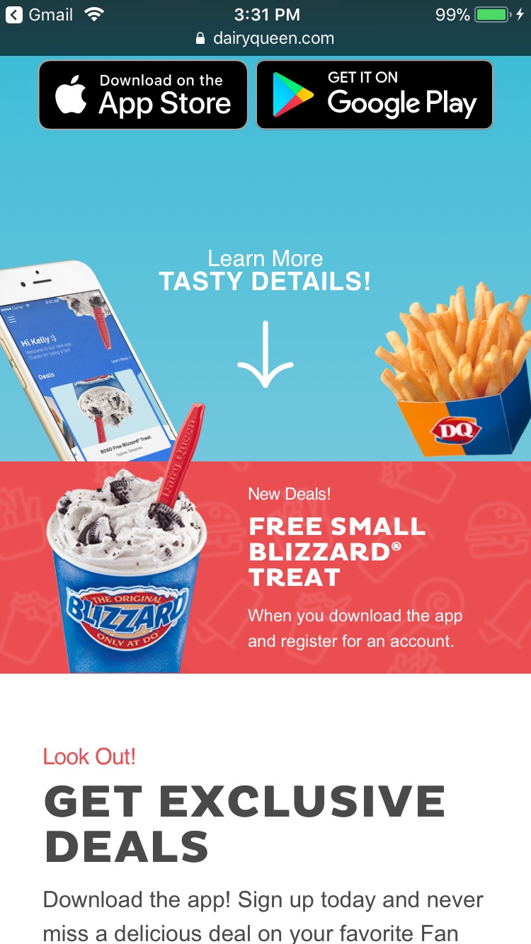 Free Small Blizzard from Dairy Queen with mobile app download and account registration