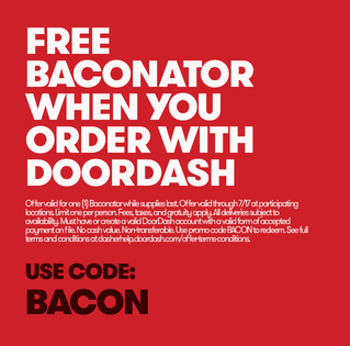 Free Baconator when ordering with doordash