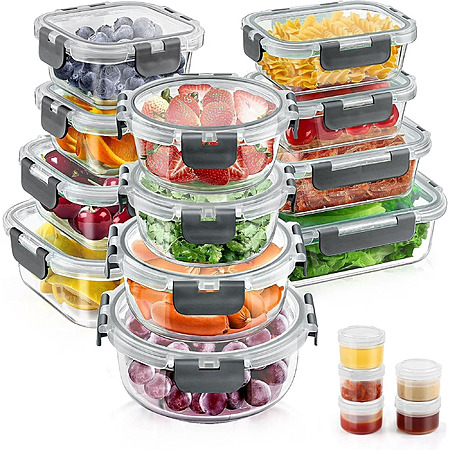 34pcs Glass Food Storage Containers with Lids Set, Airtight Meal Prep ...