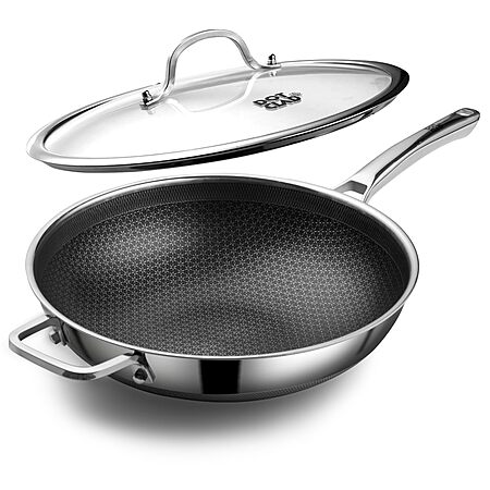 DOTCLAD Wok pan,Hybrid 12 inch Wok with Lid, PFOA Free Cookware,non stick Stainless Steel Woks & Stir-fry pans Nonstick, Dishwasher and Oven Safe, Works on Induction $47.47