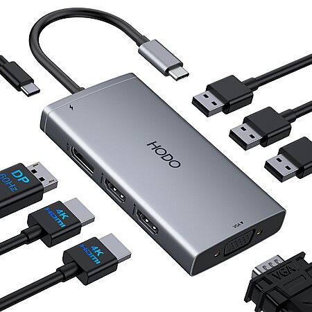 USB C Docking Station Dual Monitor Adapter for Dell HP, Laptop Docking Station 3 Monitors Quad Display USB C Hub Dongle to 4K HDMI+DP+VGA,3 USB2.0,100W PD $30.59
