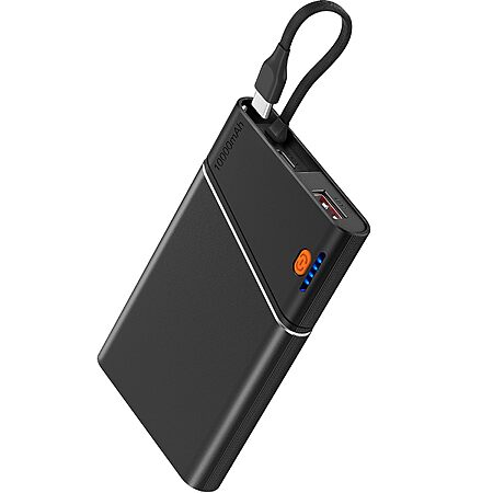 Aaoyun Portable Charger Power Bank, 10000mAh 22.5W PD Fast Charging Powerbank with Built-in USB C Cable, Slim External Phone Battery Pack