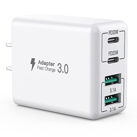 SCCVEE USB C Wall Charger, 40W 4-Port USB C Charger Block, Fast Charging Block Dual Port PD+QC Wall Plug Multiport Type C