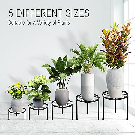 CADANI 5 Pack Metal Plant Stands for Outdoor Indoor, Anti-Rust Iron Flower Pot Stand, Heavy Duty Plant Pot Stand for Multiple Plant