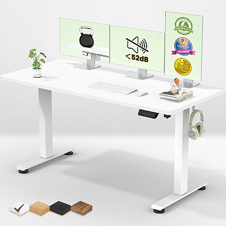 Veken 55 Inch Large Electric Standing Desk, Gaming Table, White