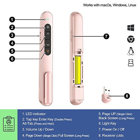 QUI Presentation Clicker with Volume Control, Wireless Presenter Remote