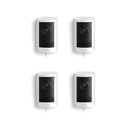 Ring Outdoor Cam 2K (newest model), Plug-In, Home or business security, Wide-Angle Retinal 2K Video, 6x Enhanced Zoom, Night Vision, 4-Pack, White