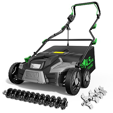TIECTOWN 2026 Upgrade 16-Inch 15.5A Electric Dethatcher & Scarifier, Green