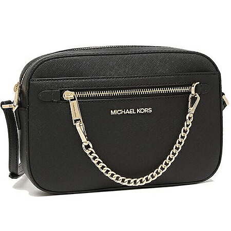 Michael Kors Women's Adult Two inside pockets leather East West Chain Crossbody Bag, Black/Large